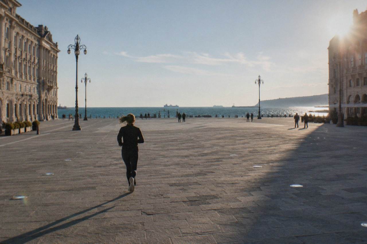 The seafront of Trieste with Piazza Unità d'Italia and the gulf beyond on a clear morning
