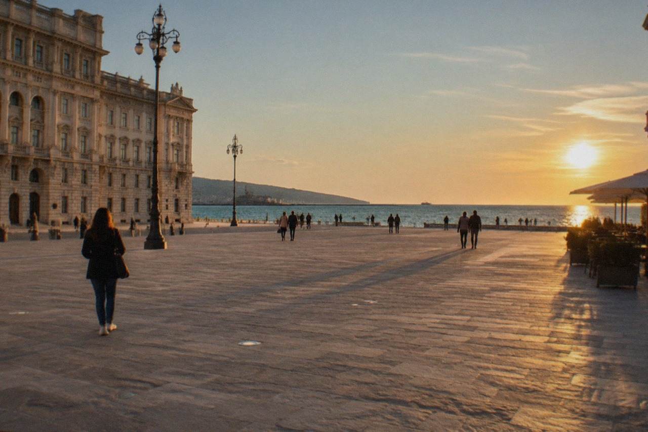 The seafront of Trieste in Italy with the grand square Piazza Unità d'Italia opening onto the Adriatic