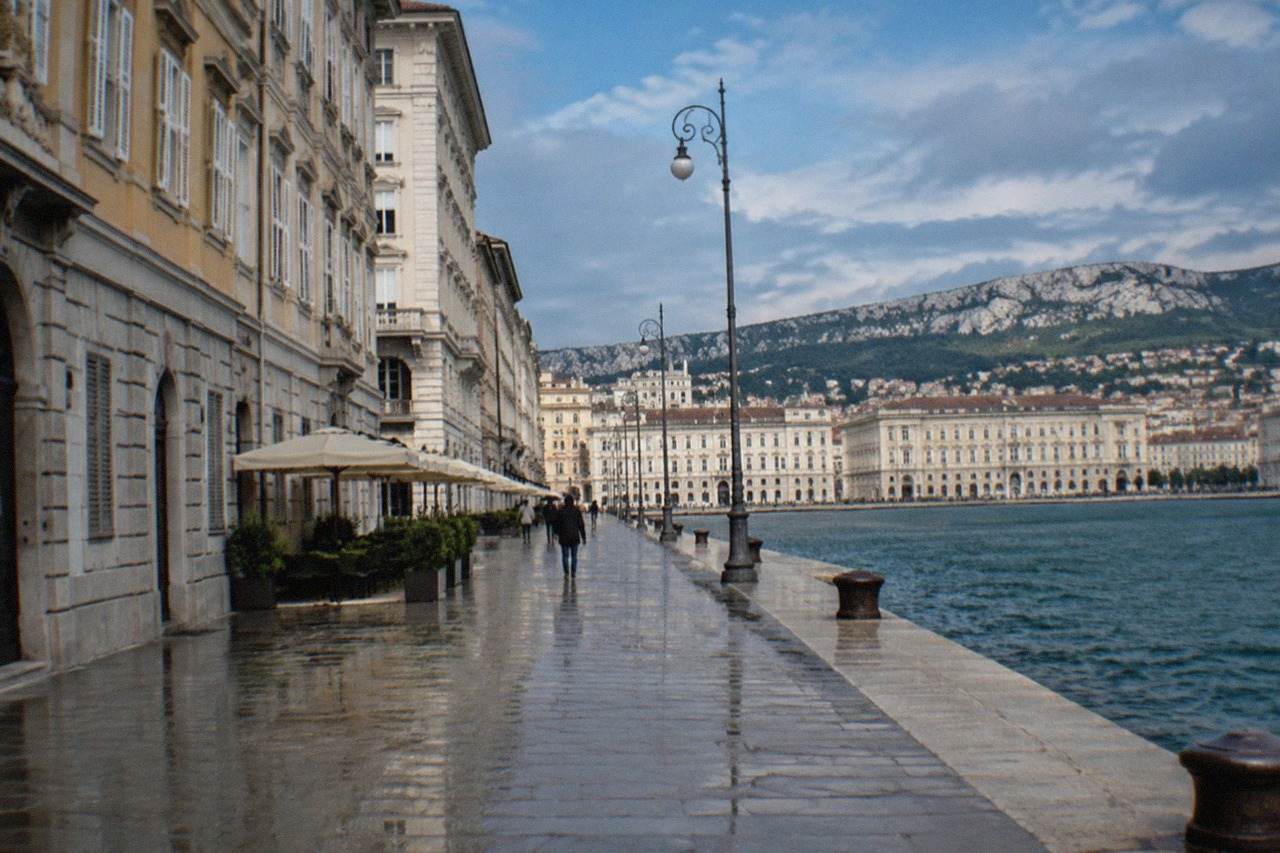 Neoclassical facades along the seafront of Trieste, Italy, facing the Adriatic