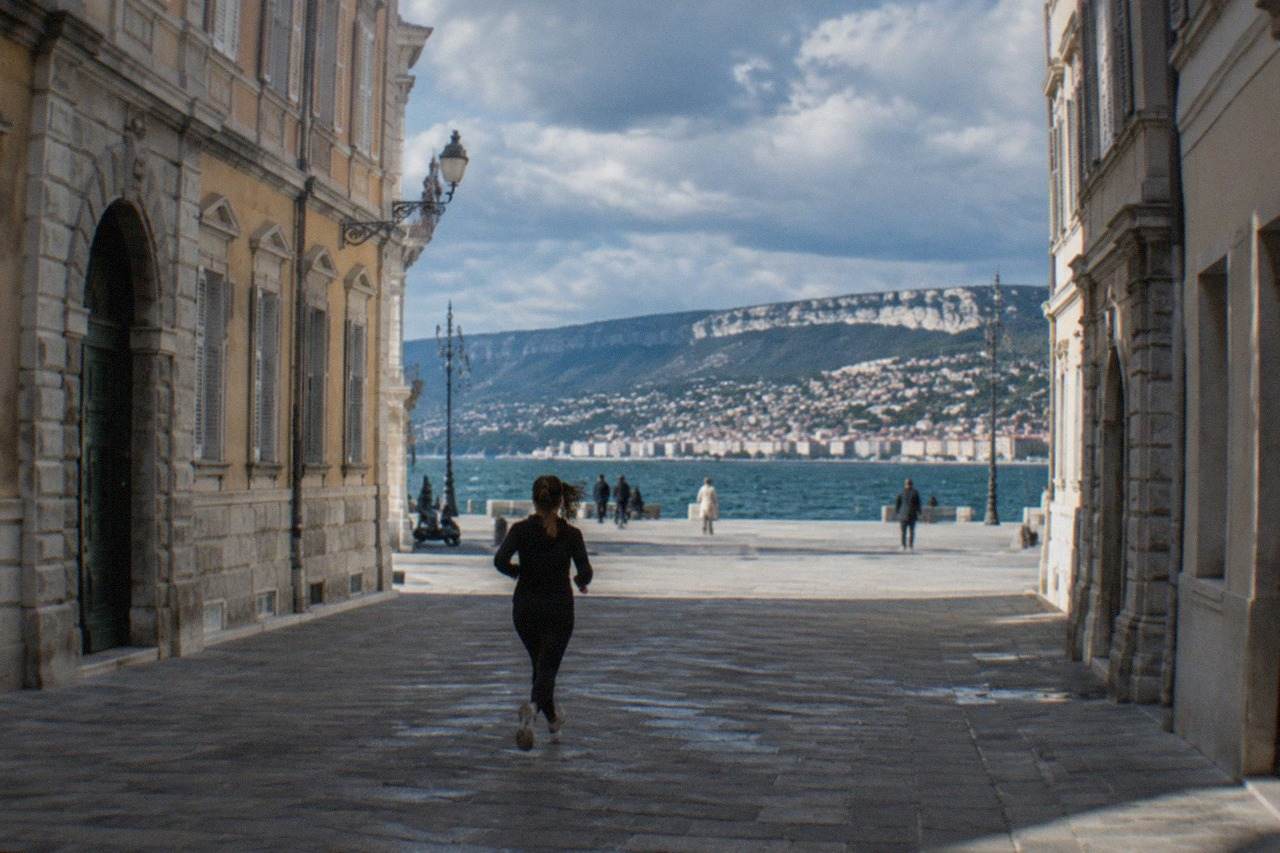 The seafront square of Trieste with the Adriatic Gulf and hills behind the city