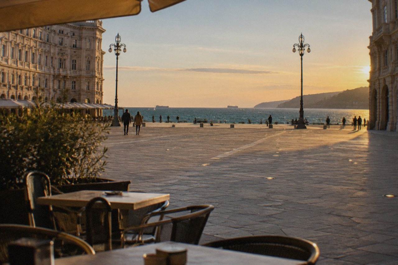 The seafront of Trieste with Piazza Unità d'Italia and the Adriatic Gulf beyond
