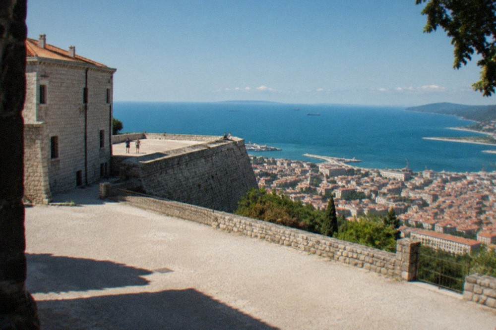 View over Trieste rooftops and the Adriatic Gulf from the San Giusto castle hill in Italy