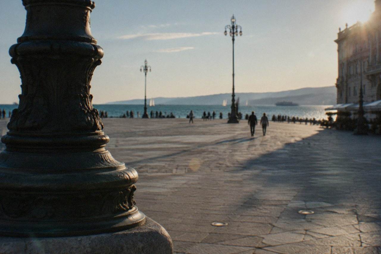 The seafront of Trieste, Italy, with Piazza Unità d'Italia and the Gulf of Trieste beyond