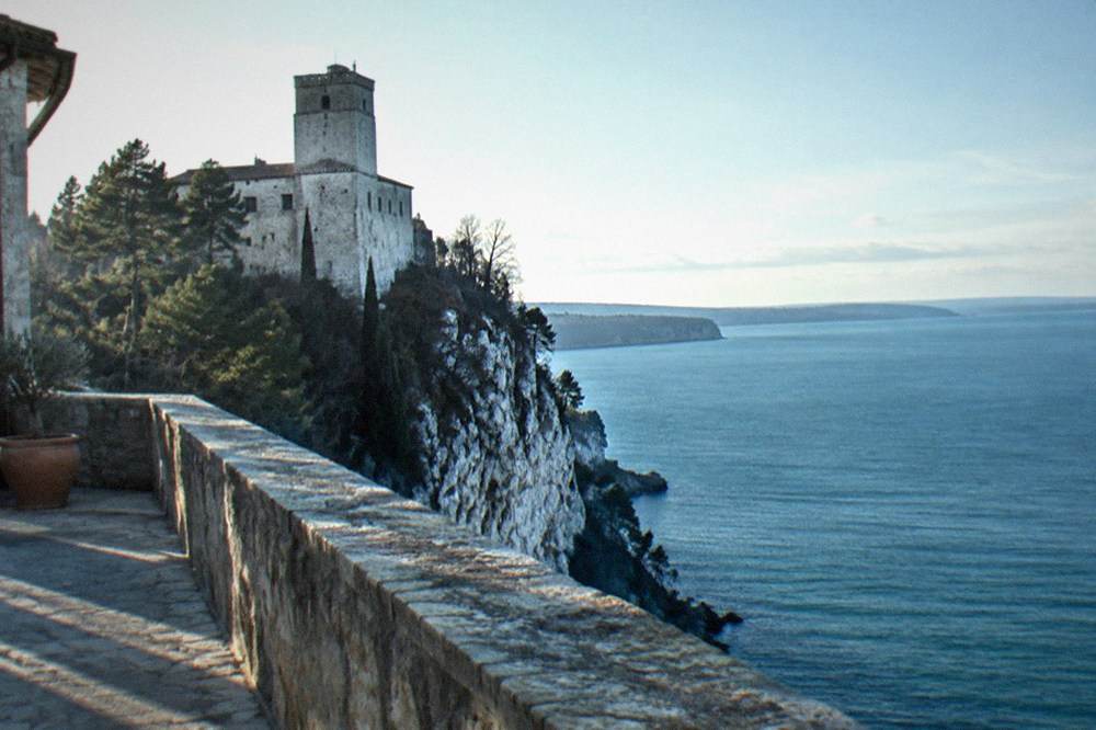 The terrace of Duino Castle with the Gulf of Trieste below