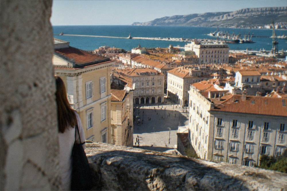 Panorama over Trieste's rooftops and the gulf seen from the castle ramparts above the old town