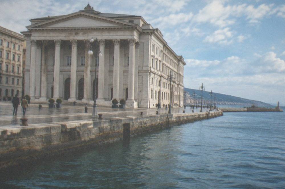 A museum gallery hall with sculptures and tall windows in a nineteenth-century palazzo
