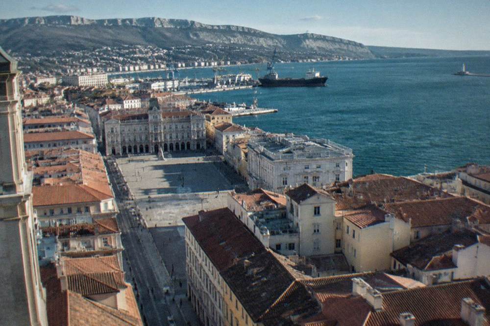 View from the bell tower over the rooftops of Trieste and the Adriatic gulf
