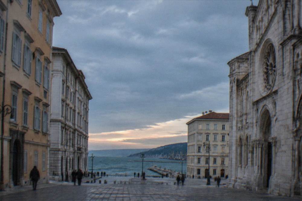 Evening light over the Gulf of Trieste seen from the cathedral square