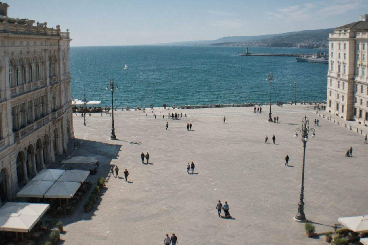 The seafront of Trieste with Piazza Unità d'Italia and the Adriatic gulf in the background