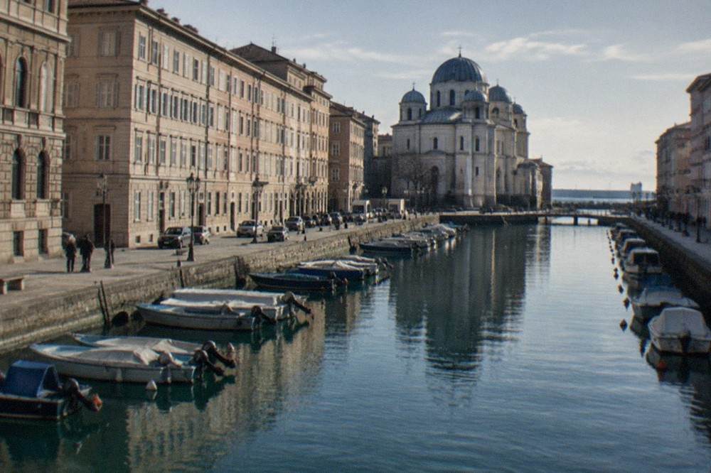 The canal in Trieste with the Serbian Orthodox church domes at its far end