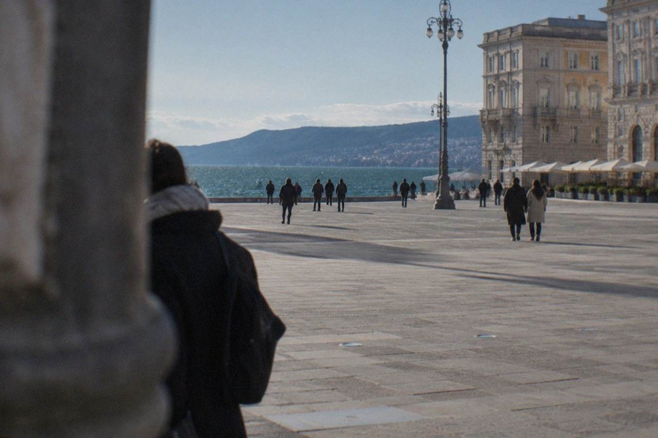 The seafront of Trieste, Italy, with the Piazza Unità d'Italia buildings and the Adriatic gulf behind them